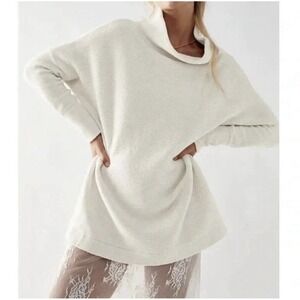 Free People Ottoman Slouchy Tunic XS Ecru Cream Mock Neck Oversized Boho Cozy